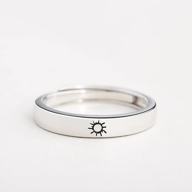 Minimalist Silver Sun Moon Adjustable Ring - Couple Engagement Jewelry