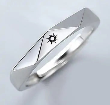 Minimalist Silver Sun Moon Adjustable Ring - Couple Engagement Jewelry